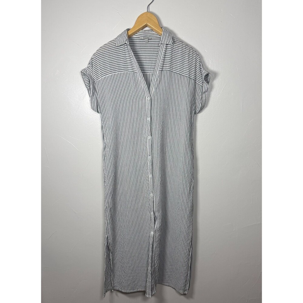 Jodifl Charcoal Striped Button Front Midi Dress Size Small Style H3057